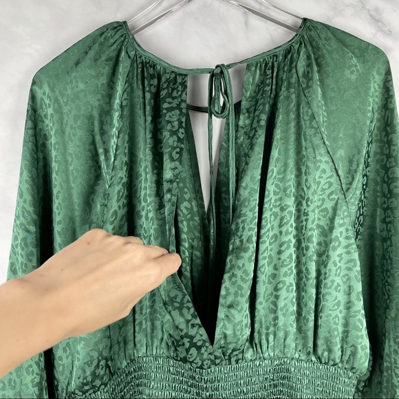 NWT Bloomingdale's Andrew Marc Satin Leopard Blouson Wide Leg Jumpsuit Boho L - Picture 5 of 9